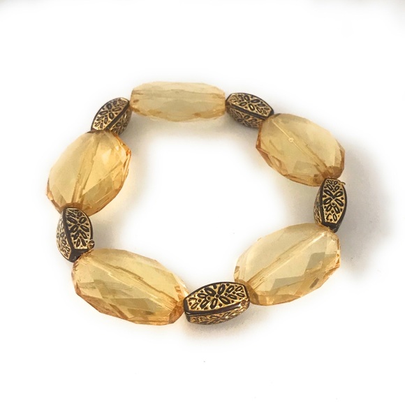 Chunky Yellow and Gold Beaded Stretch Bracelet - Picture 2 of 2